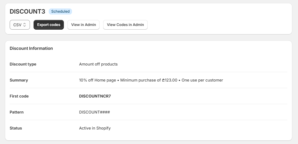 Export Shopify discount codes to CSV for email, SMS, and affiliate campaigns